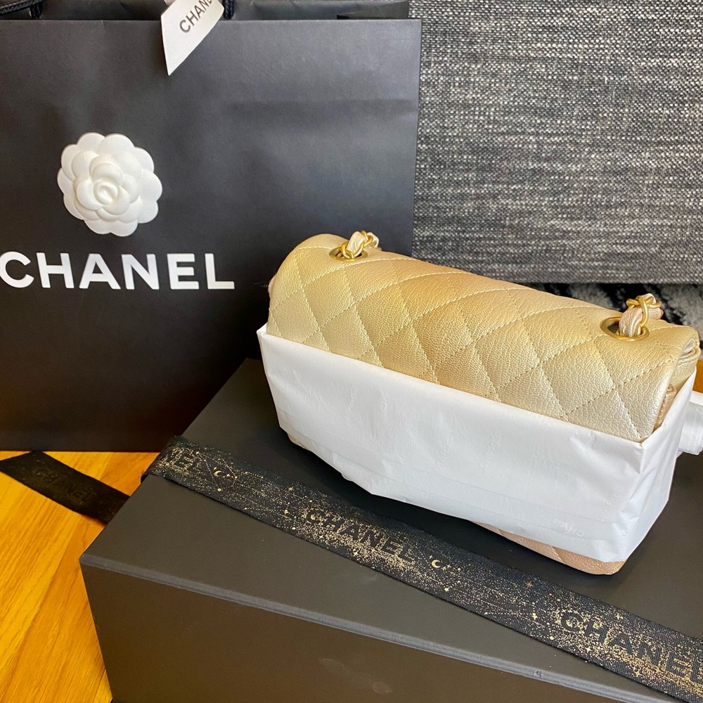 FULL SET - CHANEL Mini Classic Handbag (Ombre Beige / Golden with Gold HW - 22C) - Picture 7 of 15
